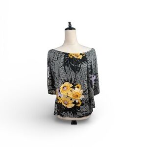Thalia Sodi Black and Yellow Floral Blouse